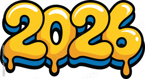 Colorful 2026 Text Design with Dripping Paint Effect