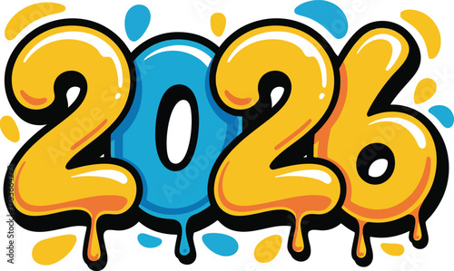 Colorful 2026 Text Design with Dripping Paint Effect