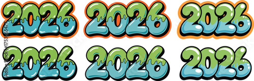 2026 Slime Text Design, Dripping Typography Number Set