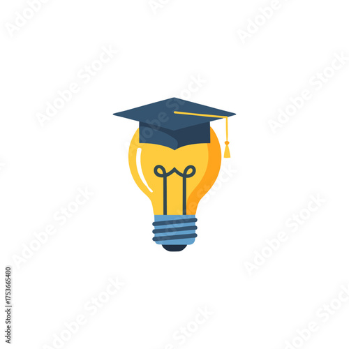 Idea, Bulb with graduation cap, knowledge, and Creative idea icon logo flat vector design