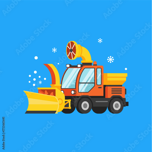 Snow cleaning vehicle, ice cleaning icon logo flat vector design