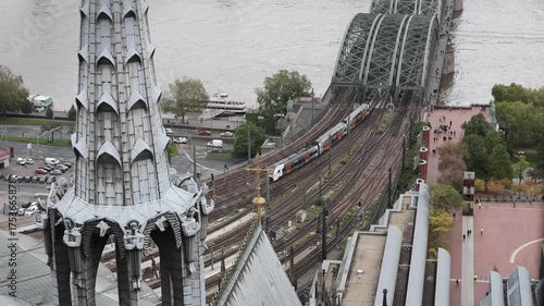 aerial view of Cologne railway tracks and trains