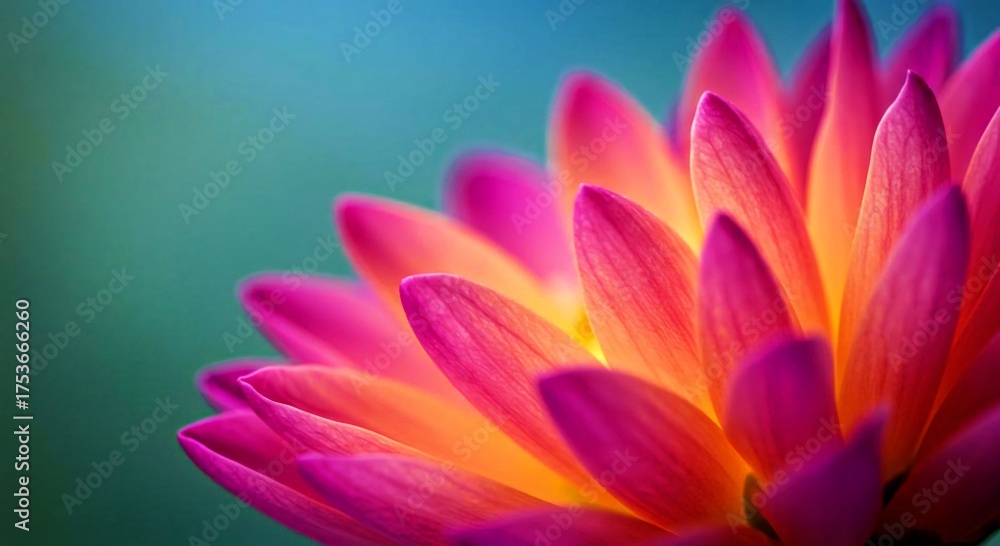 Fototapeta premium Ultra-Detailed Macro of Glowing Flower  Vivid Petals, Magenta & Peach Blend