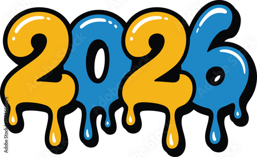2026 Dripping Text Design, Liquid Typography Number Art