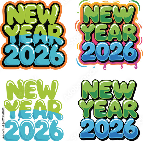 Colorful Graffiti New Year 2026 Typography Design