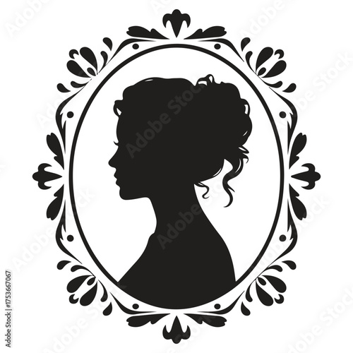 Elegant woman silhouette in ornate oval frame