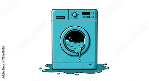 Leaking washing machine icon in blue for appliance repair services