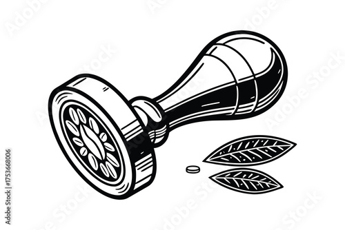 Elegant Espresso Tamper Vector – Coffee Barista Tool Black and White Illustration