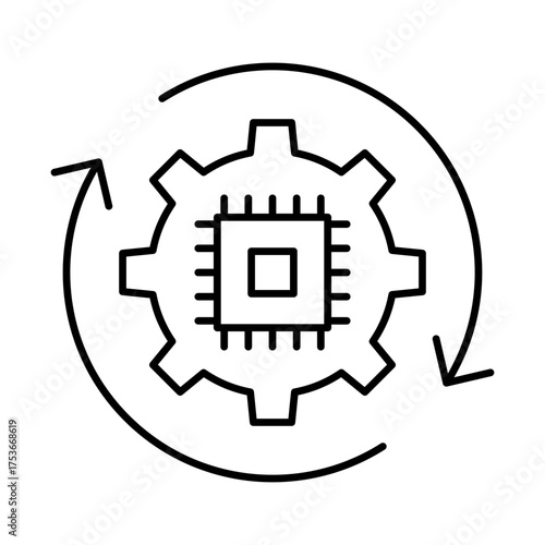 Self Improving Icon, Self-learning AI agents, Autonomous learning, Machine learning optimization, AI system evolution, and AI enhancement. Vector illustration.