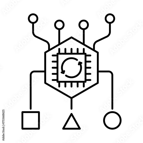 Orchestrator Icon, AI system orchestration, Automation process flow, AI coordination, Workflow management, and System orchestration for AI agents. Vector illustration.