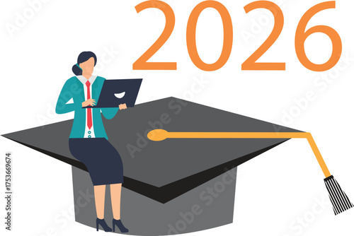 Celebrate graduation in 2026 with a bright future ahead and envision success with this illustration perfect for announcements or educational materials vector style flat illustration
