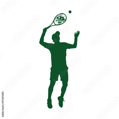 Green Silhouette of a Tennis Player Jumping to Serve a Tennis Ball vector illustration