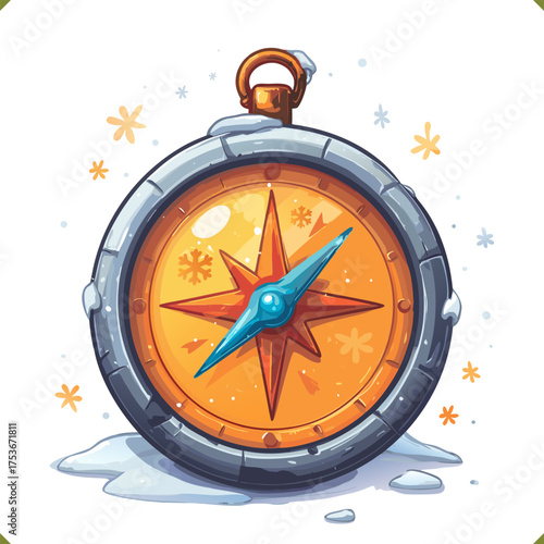 Vector illustration of a vintage compass with snowflake decoration, isolated on a white background