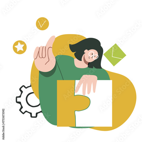 Concept education, Independent problem-solving, self-directed learning, putting  puzzles, metaphor, hand drawn vector illustration.