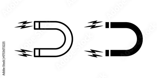  horseshoe magnet, lightning symbol, vector