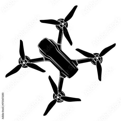 black silhouette of a drone or quadcopter without background