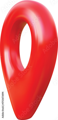 3D red pin on the map, side view, geolocation, location icon.