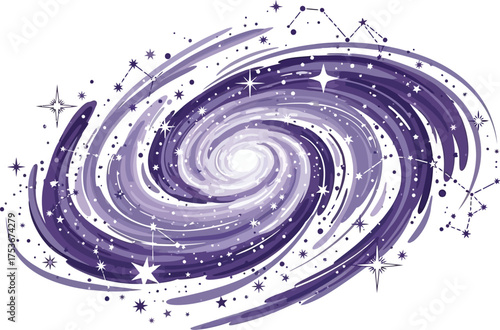 Vector art of purple galaxy with stars and constellations