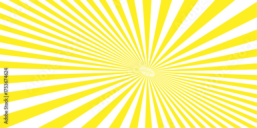 Bright yellow sunburst design vector with abstract orange rays for a summer background. explosion, sun, ray, star, sunlight, shine, beam, hot, sky