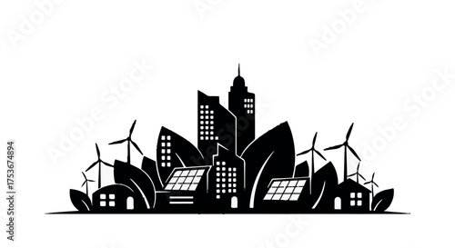 Futuristic city skyline powered by sustainable renewable energy sources