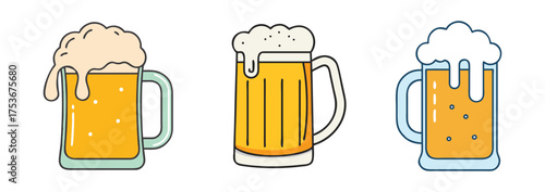 Vector illustration of beer mugs with foam perfect for bar menus and brewery promotional ads