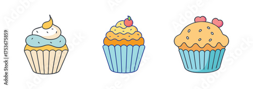 Delicious cupcake dessert illustration with frosting and toppings for bakery and party designs