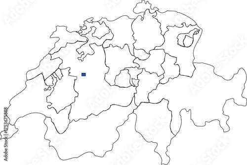 Outline map of switzerland with capital city marked vector illustration
