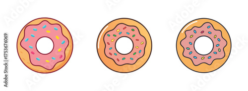 Delicious donut vector illustration with pink frosting and colorful sprinkles for bakery design