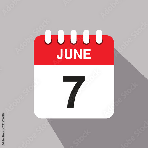 7 june calendar date icon. vector illustration with shadow design
