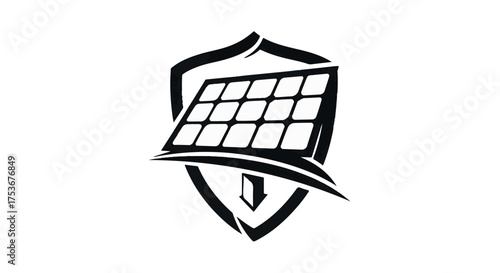 Solar panel symbol with protective shield, representing energy security and renewable power