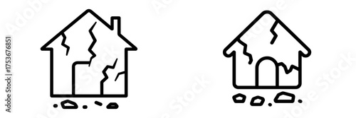 Destruction symbol representing damage to homes after a natural disaster in a simple and clear design