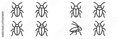 Various styles of insects illustrated in black and white displaying different shapes and designs for educational purposes
