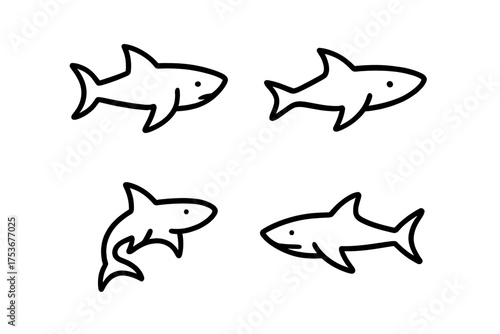 Various simple shark illustrations depicting different poses and movements suitable for educational or design purposes
