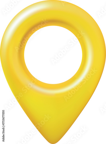 Geotag 3d vector icon, realistic yellow map pin, front view, travel app navigation GPS location mark, map pointer sign