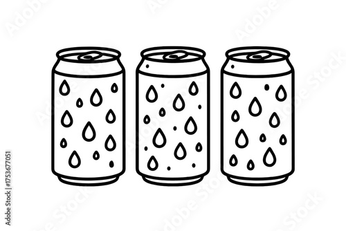 Three soda cans with water droplets on a plain background