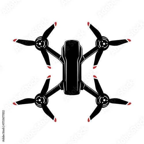 black illustration of a drone or quadcopter without background