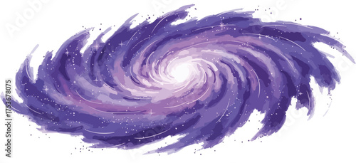 Vector art of swirling purple galaxy with stars and nebula