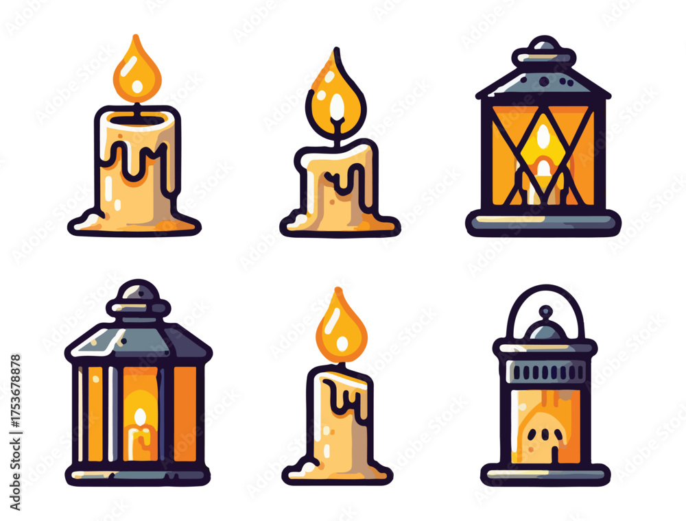 Fototapeta premium Flat Design Candle and Lantern Vector Pack for Halloween Projects