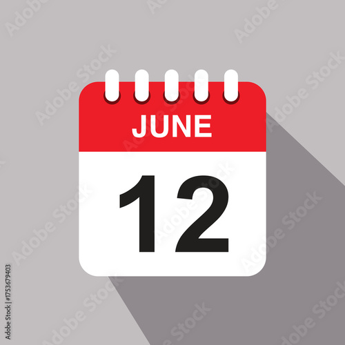 12 june calendar date icon. vector illustration with shadow design
