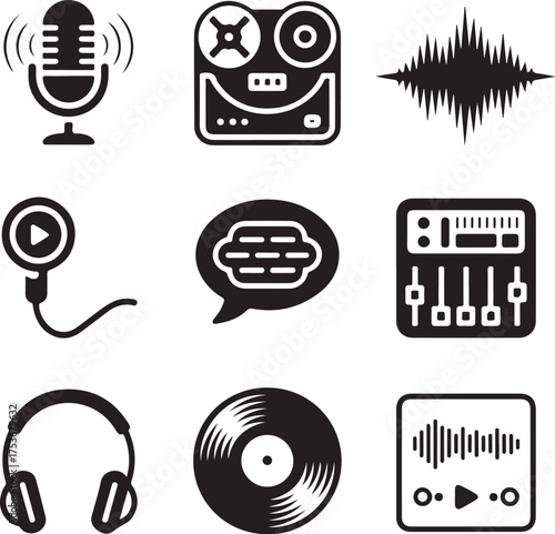 Abstract geometric podcast microphone icon with radiating sound waves vector