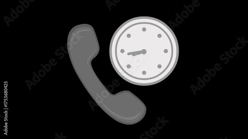 video animation icon telephone tube and clock in call time concept, on a transparent background with alpha channel set to zero