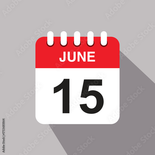 15 june calendar date icon. vector illustration with shadow design