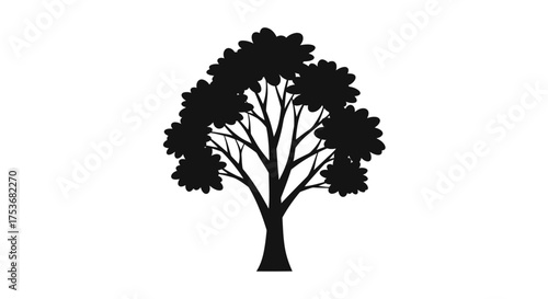 Silhouette of a Tree with Dense Foliage and Branching Structure.
