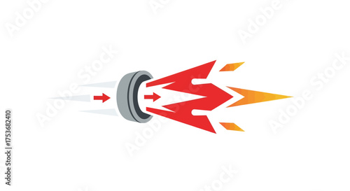 Tire with Red and Yellow Flame Trail Speeding Forward.