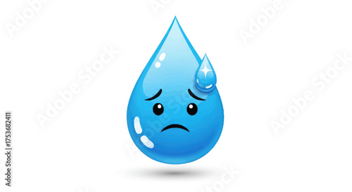 Sad Blue Cartoon Water Drop with a Small Tear.