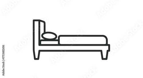 Simple Line Drawing of a Bed with Pillow and Headboard.