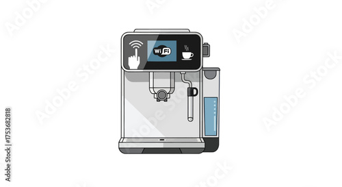 Modern automatic espresso machine with digital display and water tank.