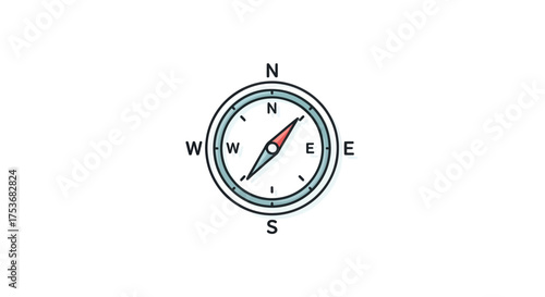 Compass Rose Illustration with Needle Pointing North East South and West.