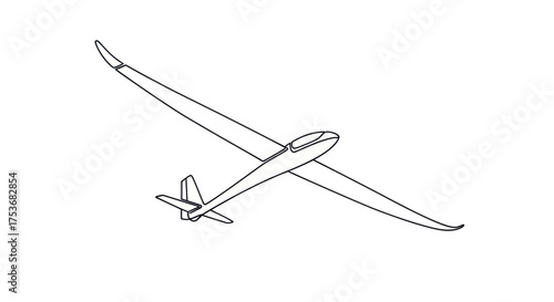 Sleek Glider Aircraft in Flight Minimalist Line Art Illustration.