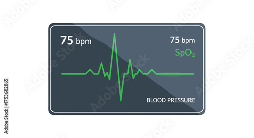 Blood Pressure Monitor Displaying Heart Rate and Oxygen Saturation.